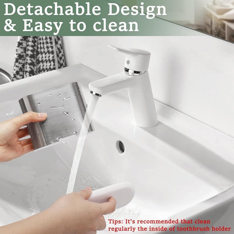 Chintu Toothbrush and Toothpaste Holder with Divider for Bathroom Countertop Organizer, 2 Slots Electric Toothbrush Holders Storage Caddy Drainage for Family, Kids (Brushed Silver) - Image 5